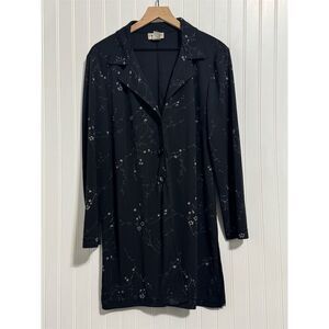90s Goth Whimsigoth Duster Tunic Top Black Floral‎ Sparkle Size 12